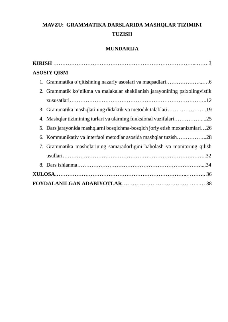 Grammatika darslarida mashqlar tizimini tuzish 1