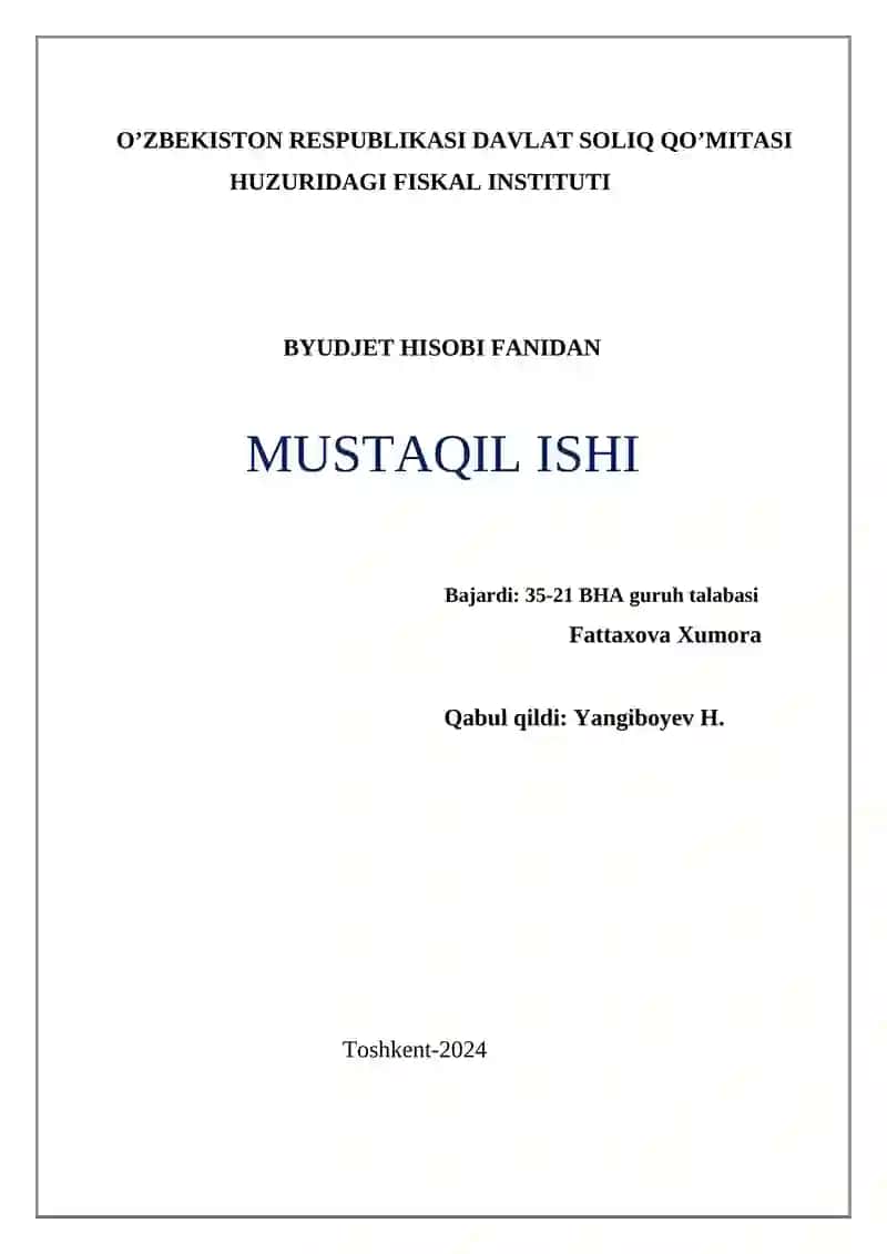 Byudjet Tashkilotlarida Byudjet Hisobini Tashkil Etish