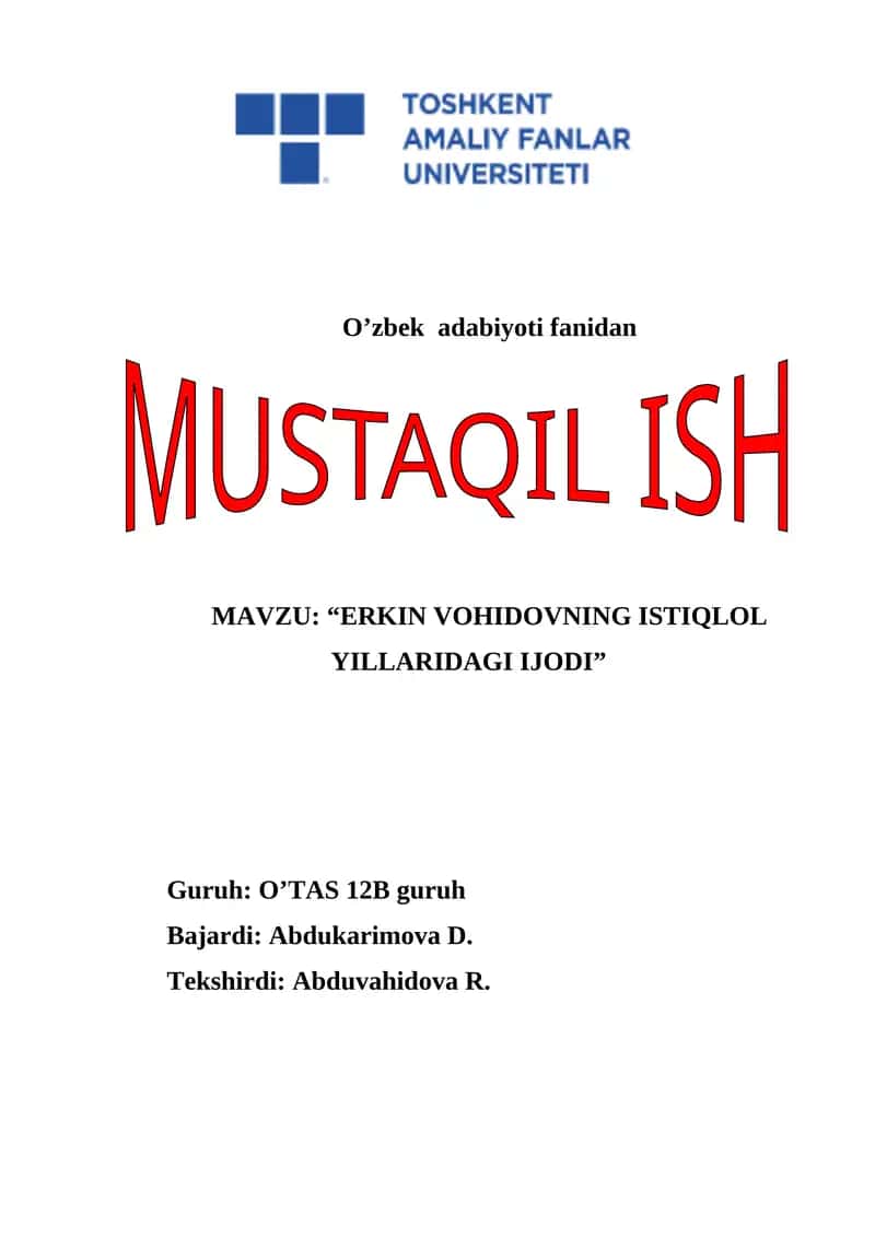 ERKIN VOHID IJODI 1