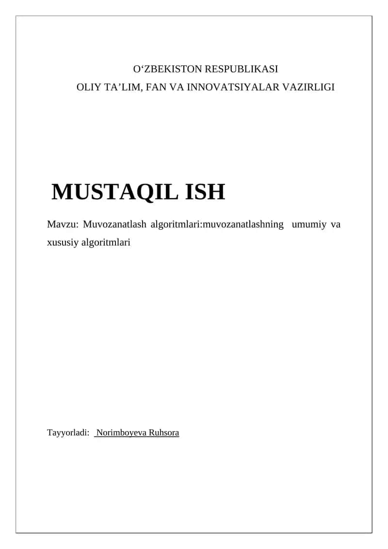 Muvozanatlash algoritmlari: muvozanatlashning umumiy va xususiy algoritmlari 1
