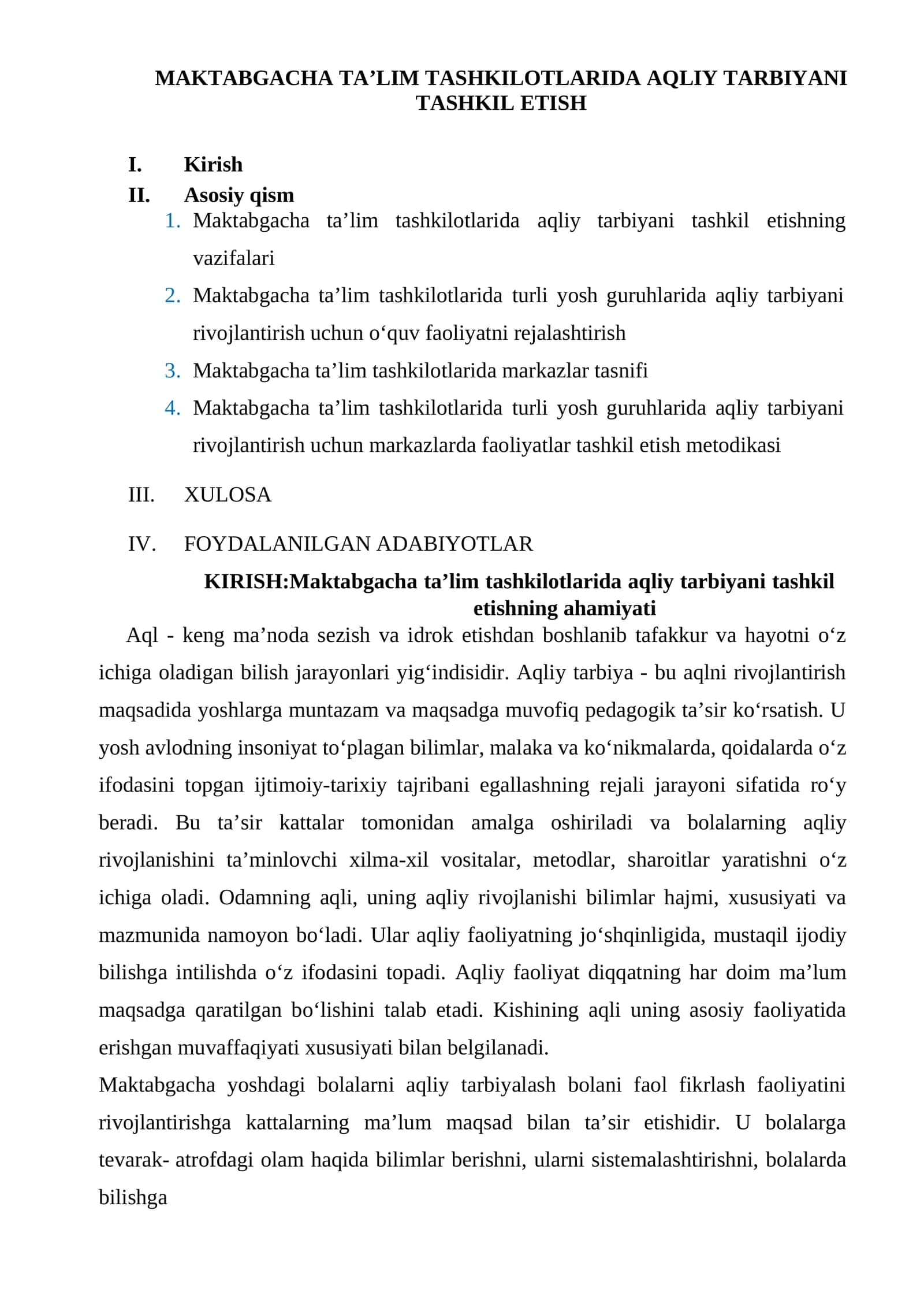 MAKTABGACHA TA’LIM TASHKILOTLARIDA AQLIY TARBIYANI TASHKIL ETISH 1