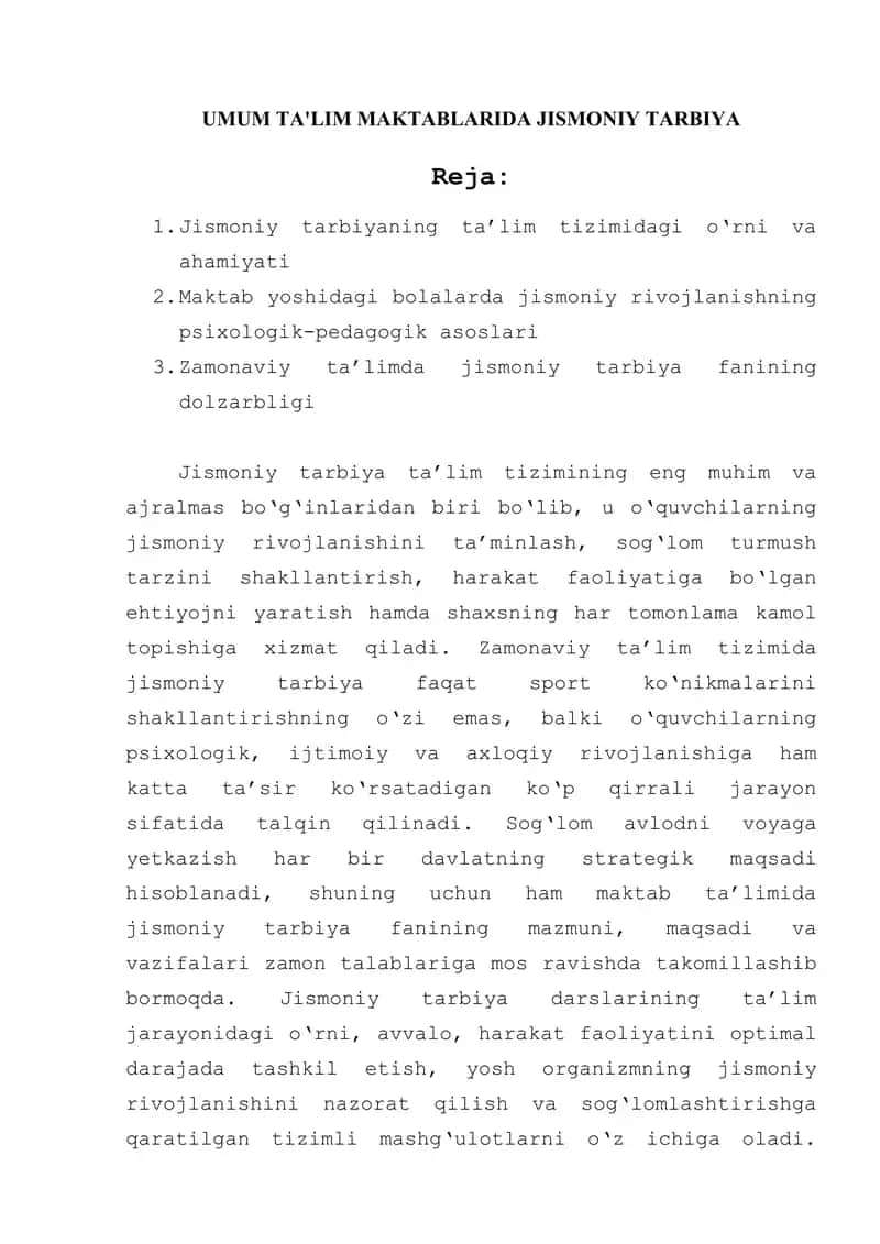 UMUM TA'LIM MAKTABLARIDA JISMONIY TARBIYA 1