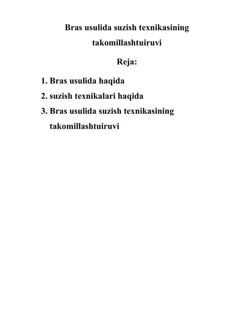 Bras usulida suzish texnikasining takomillashtuiruvi 1