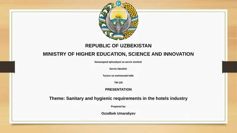Sanitary and Hygienic Requirements in the Hotels Industry 1