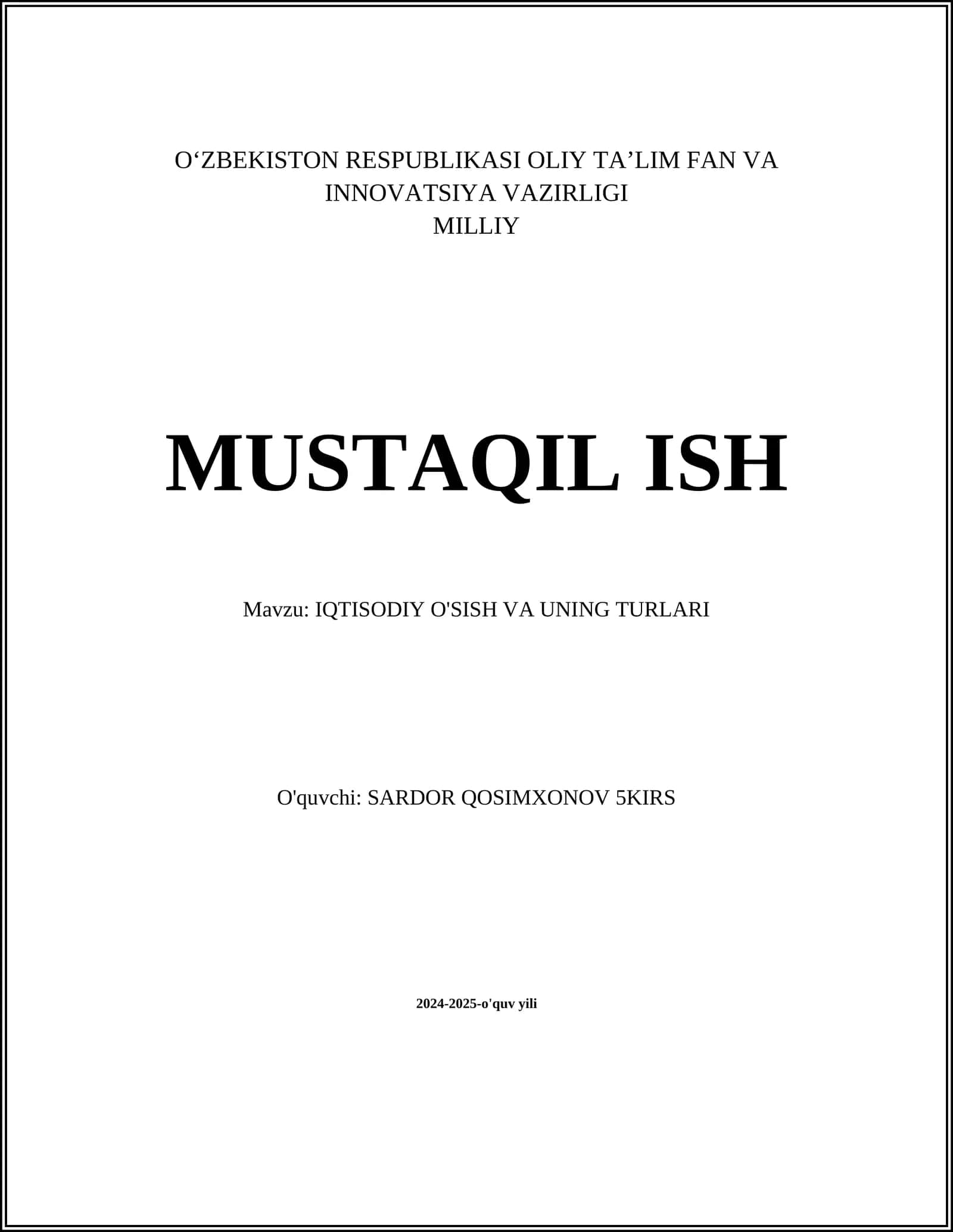 IQTISODIY O'SISH VA UNING TURLARI 1