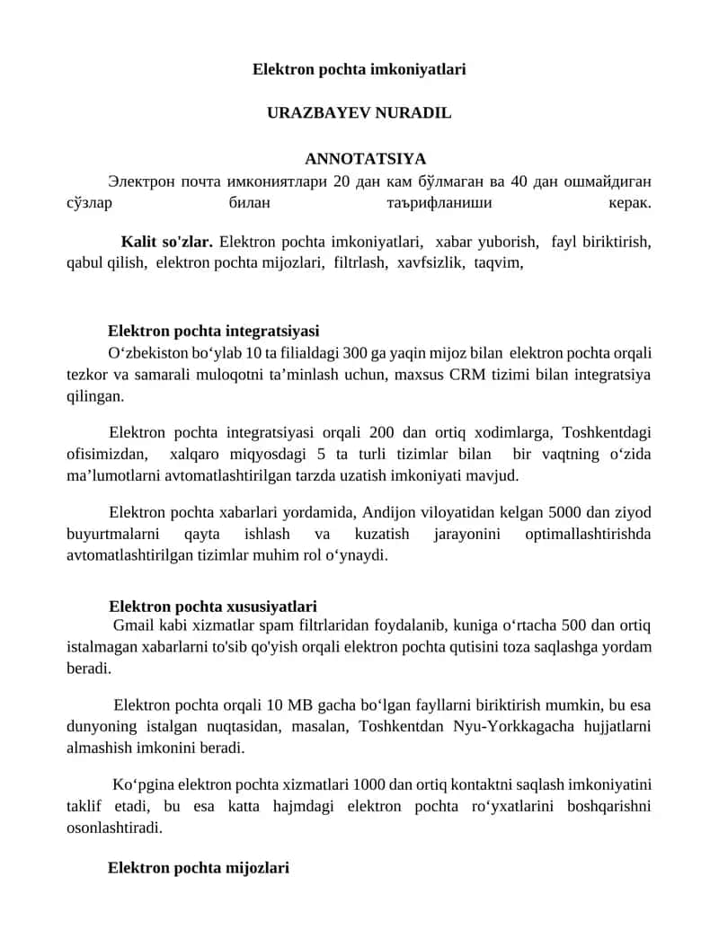 Elektron pochta imkoniyatlari 1