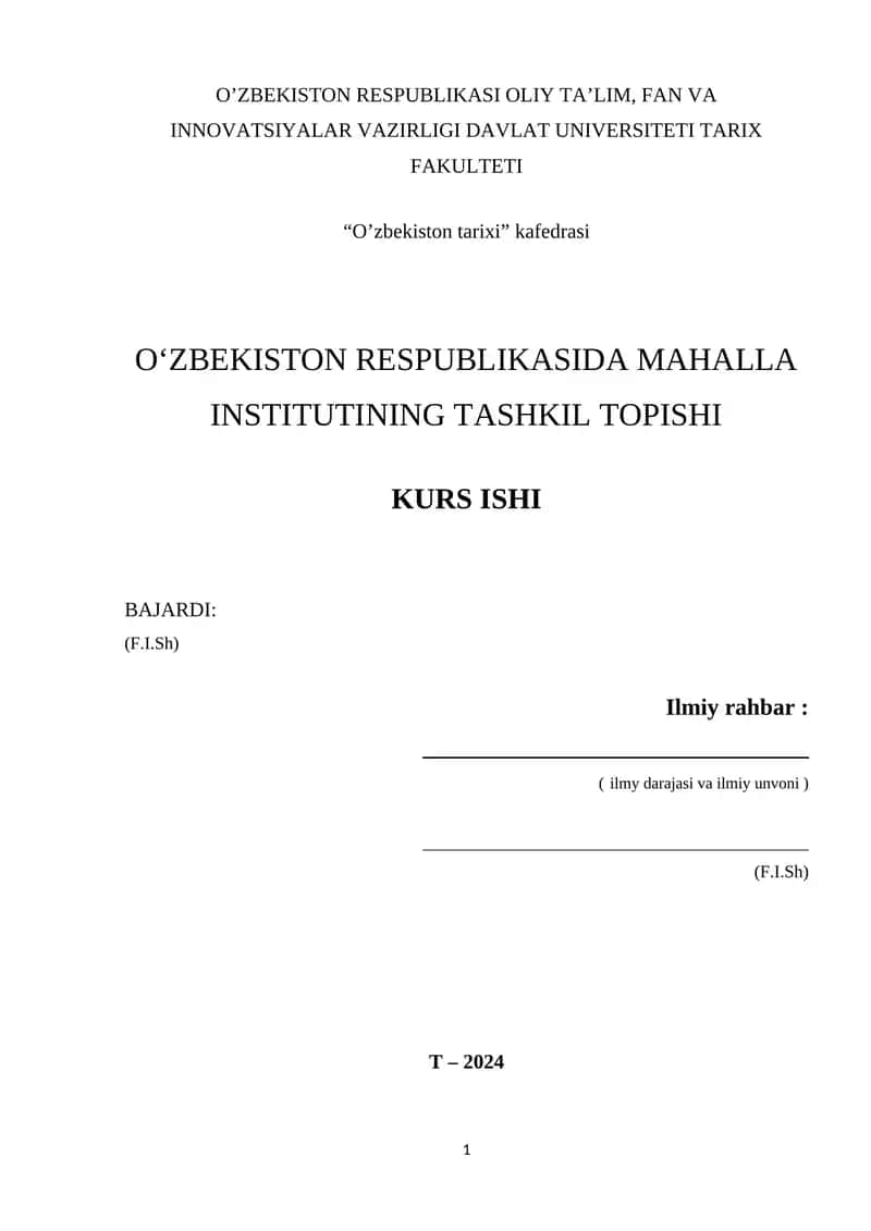 O’zbekiston Respublikasida mahalla institutining tashkil topishi 1
