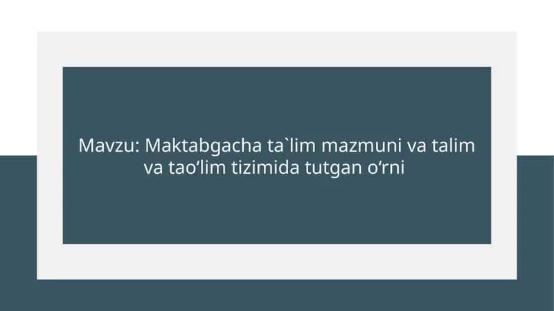Maktabgacha ta'lim va tarbiya tizimi 1