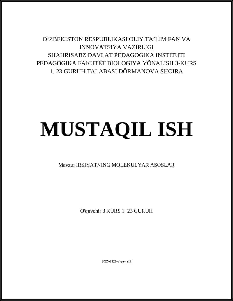 IRSIYATNING MOLEKULYAR ASOSLAR 1