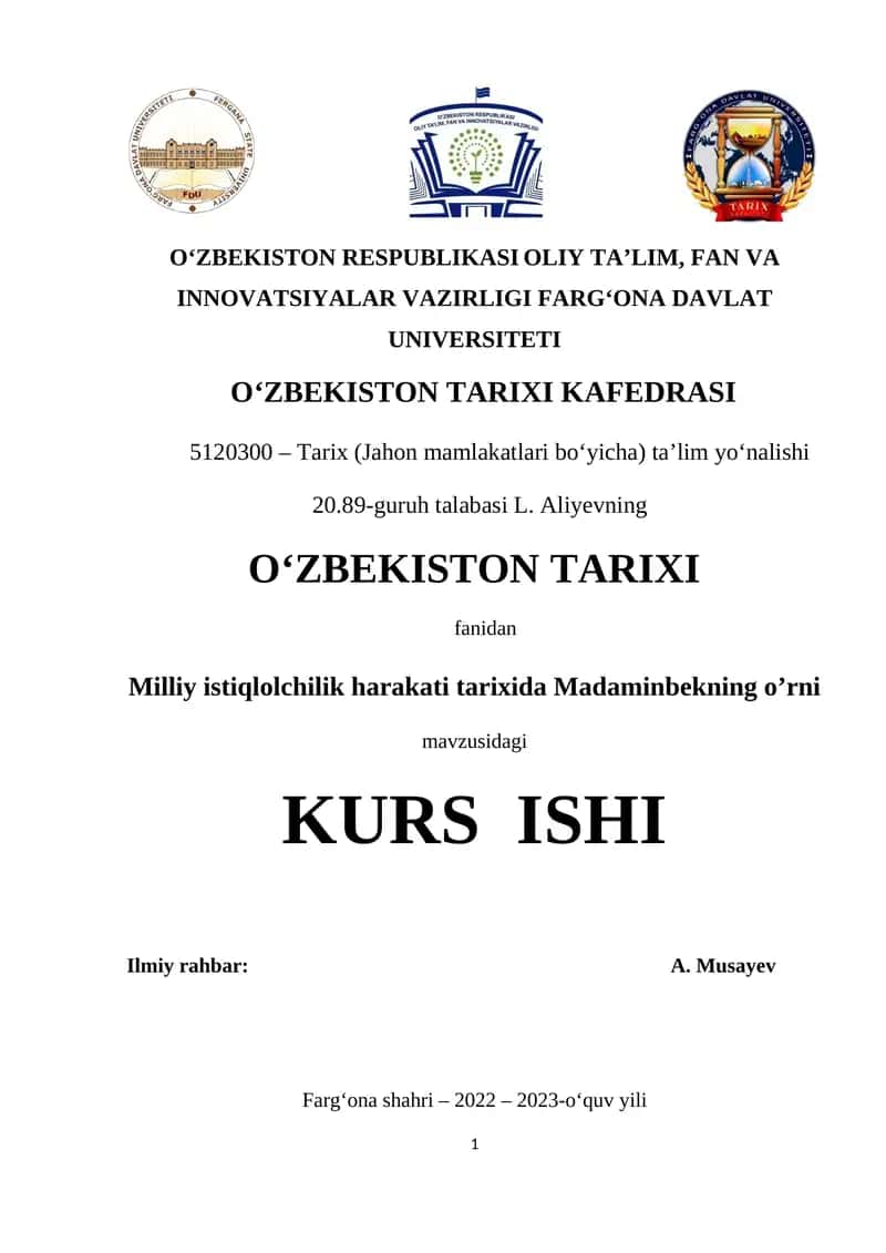 Milliy istiqlolchilik harakati tarixida Madaminbekning o’rni 1