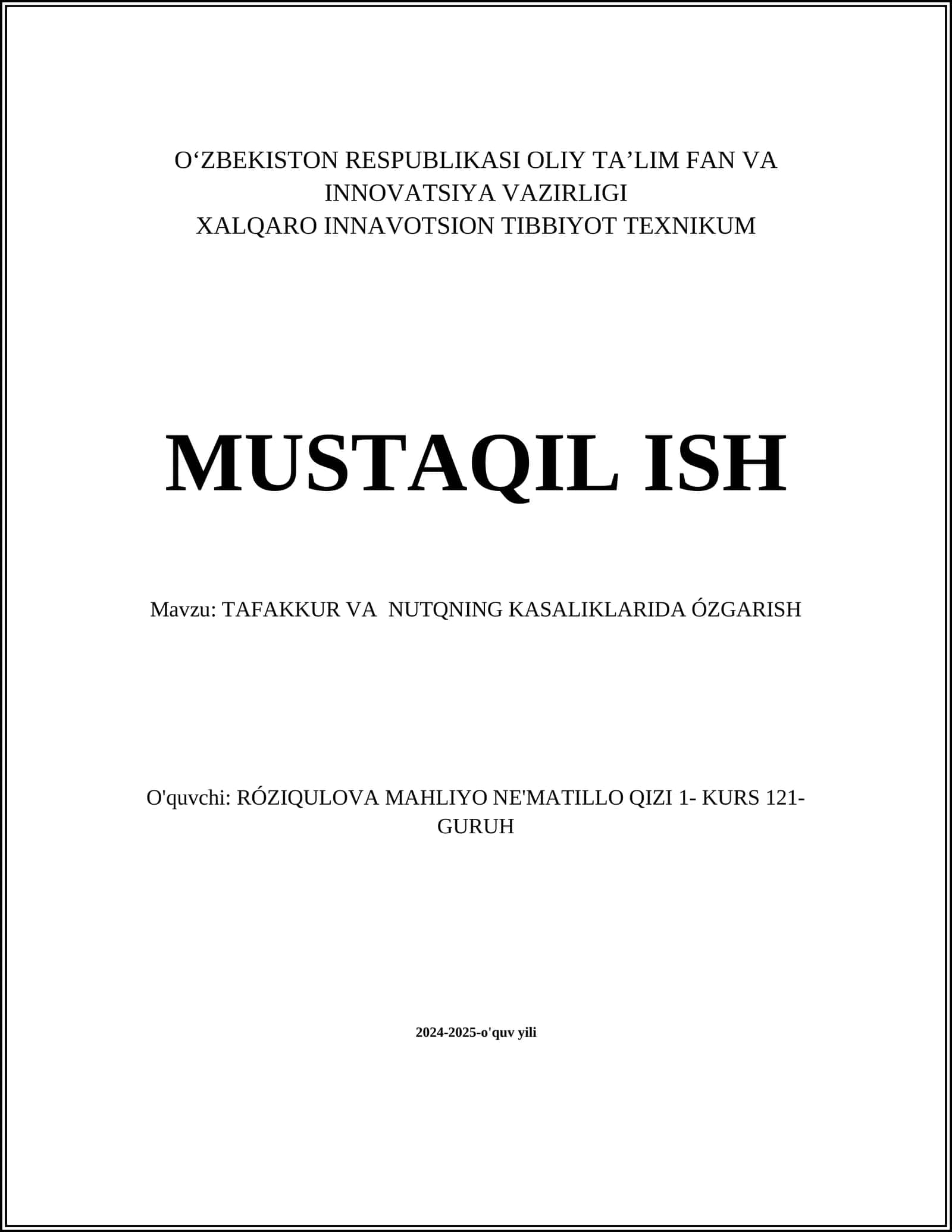 TAFAKKUR VA NUTQNING KASALIKLARIDA ÓZGARISH 1