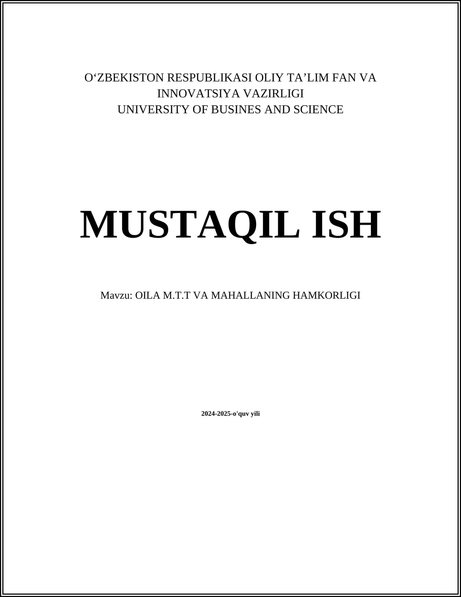 OILA M.T.T VA MAHALLANING HAMKORLIGI 1