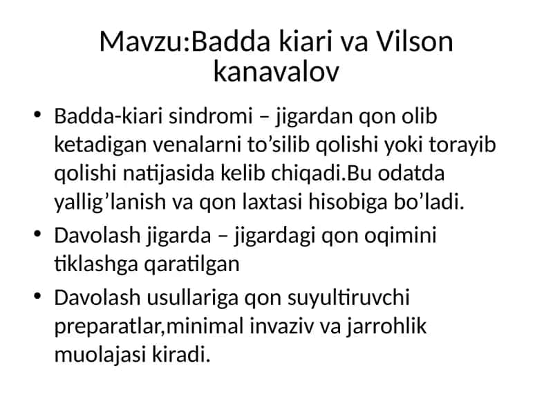 Badda-kiarisindromi – Jigardan qon olib ketadigan venalar 1