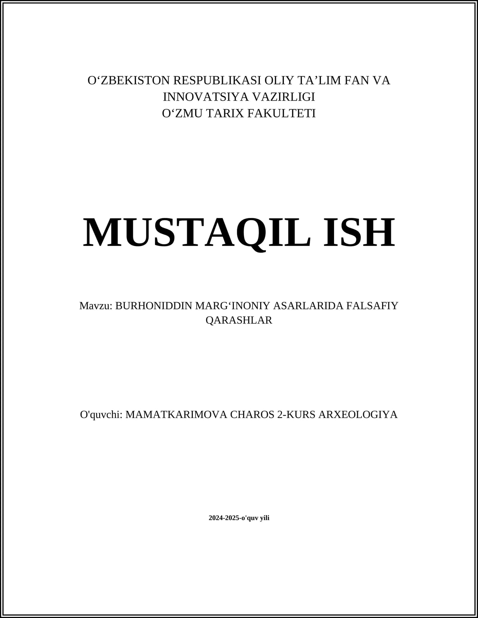 BURHONIDDIN MARG‘INONIY ASARLARIDA FALSAFIY QARASHLAR 1
