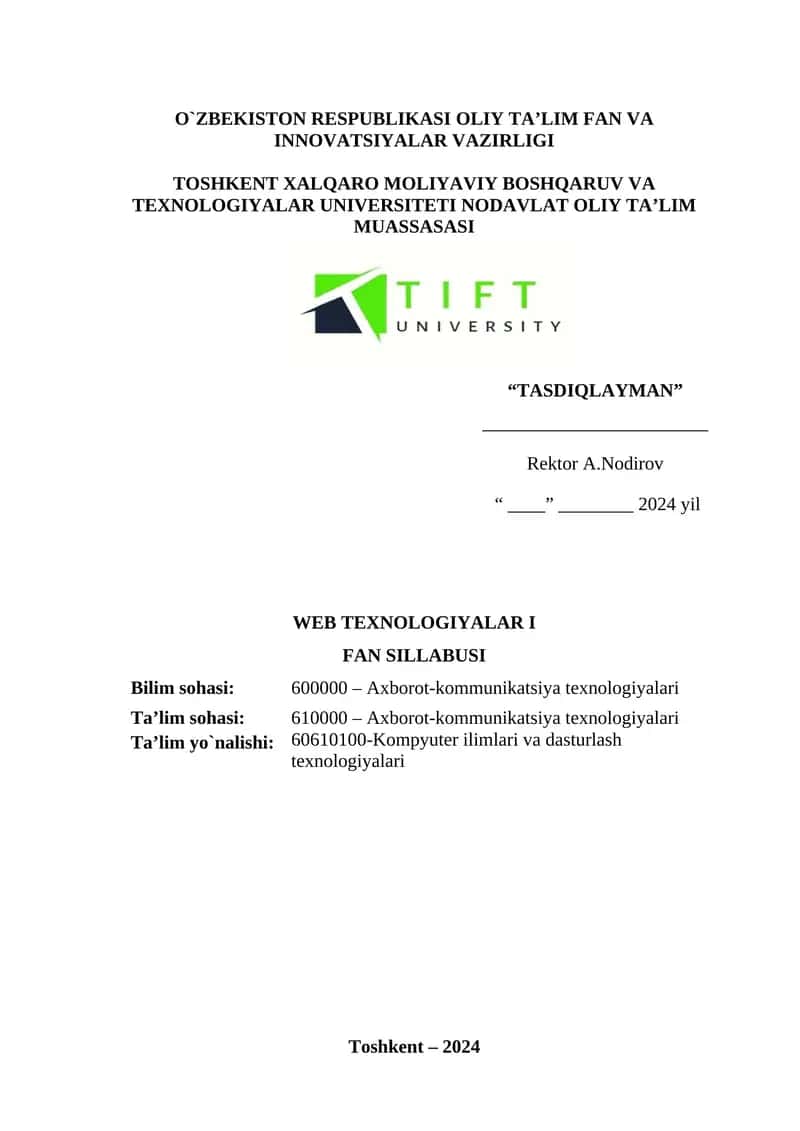 WEB TEXNOLOGIYALAR I 1