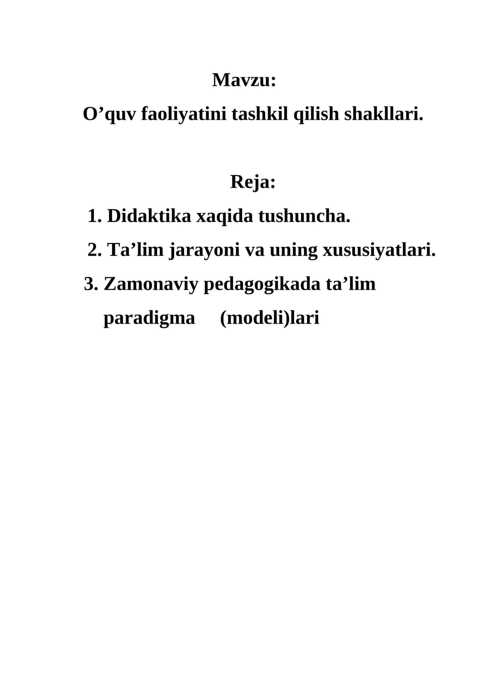O’quv faoliyatini tashkil qilish shakllari 1