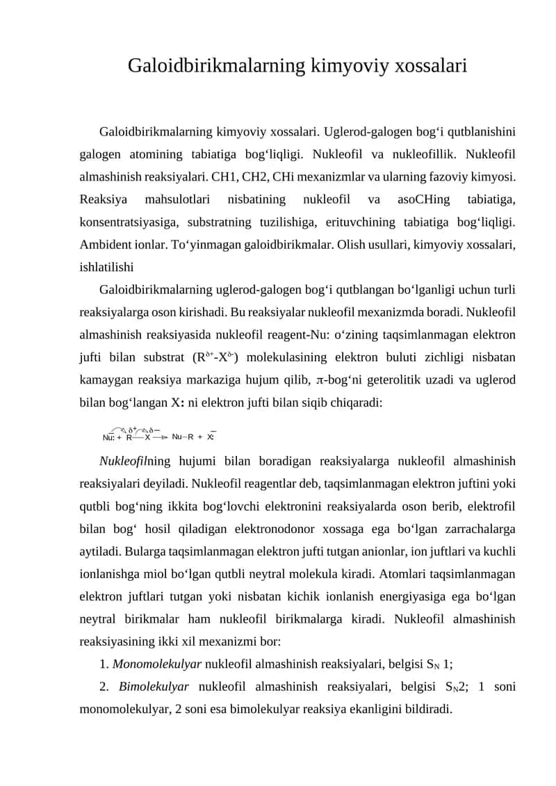 Galoidbirikmalarning kimyoviy xossalari 1