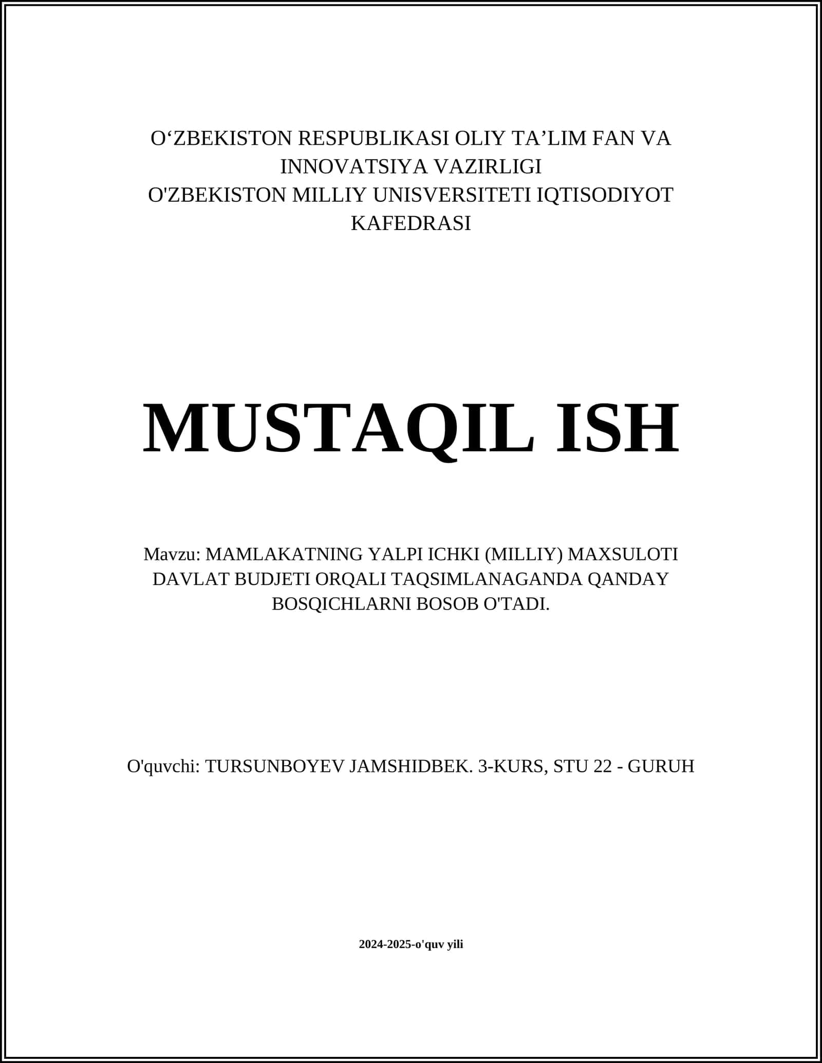 Yalpi ichki mahsulot tushunchasi 1