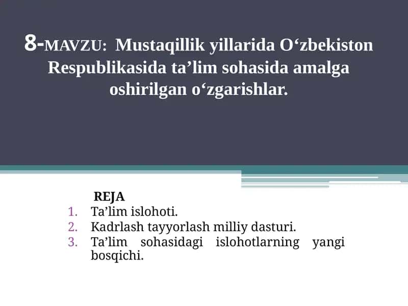 Ta'lim sohasidagi islohotlarning yangi bosqichi 1