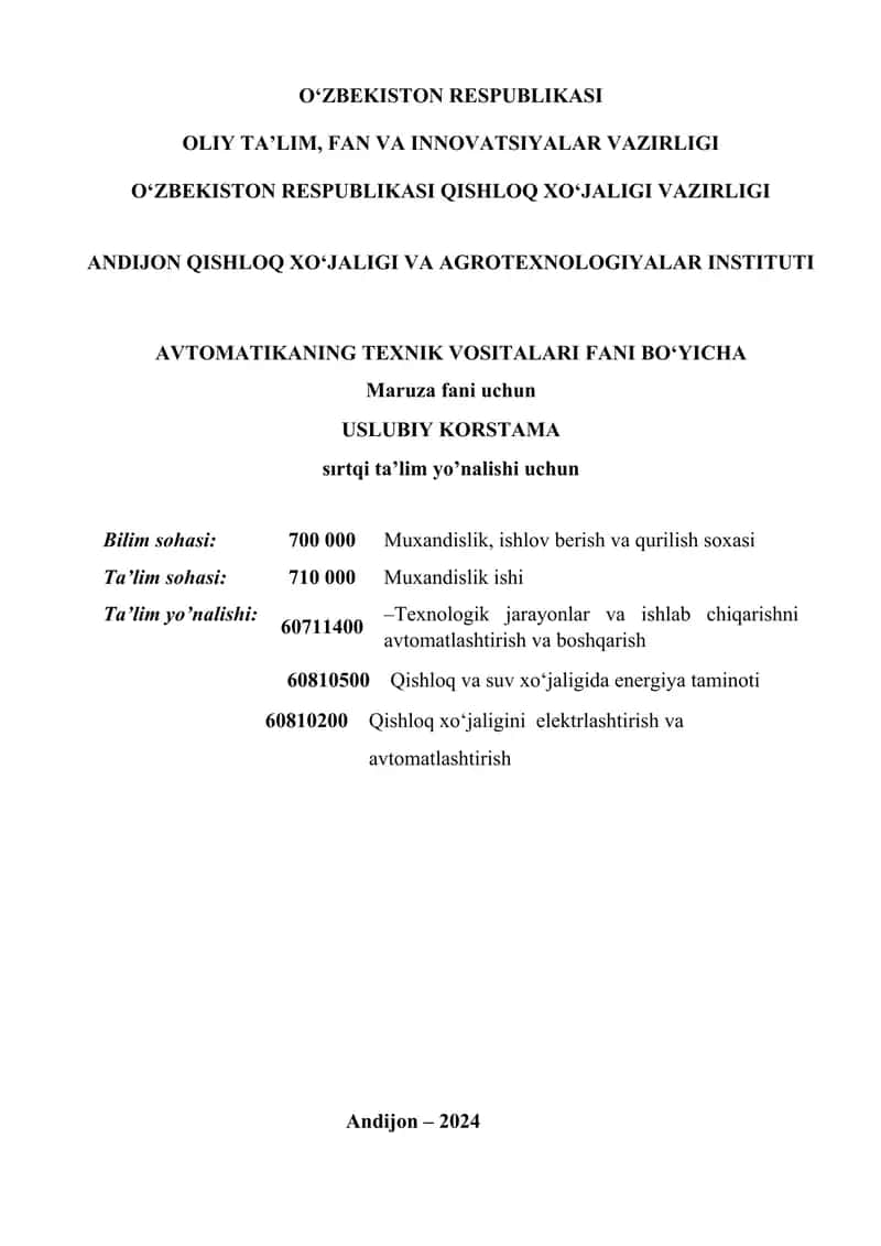 Avtomatikaning Texnik Vositalari Fani Bo‘yicha 1
