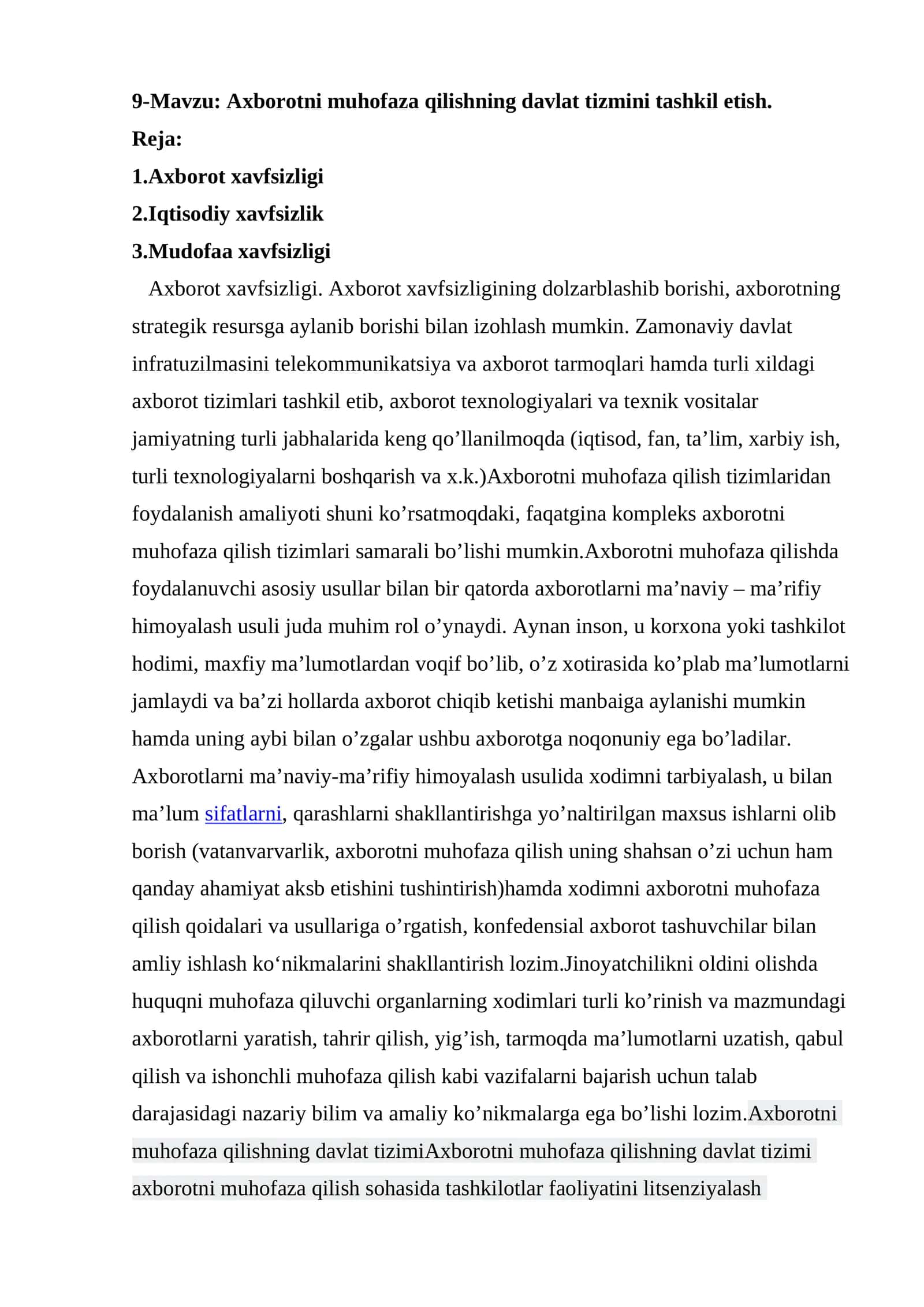 Axborotni muhofaza qilishning davlat tizmini tashkil etish 1