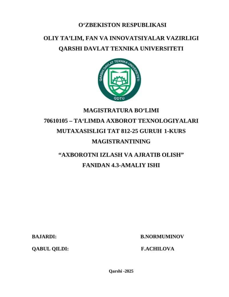 "Axborotni Izlash va Ajratib Olish" 1