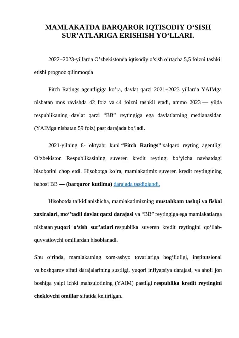 Mamlakatda Barqaror Iqtisodiy O‘Sish Sur’atlari 1