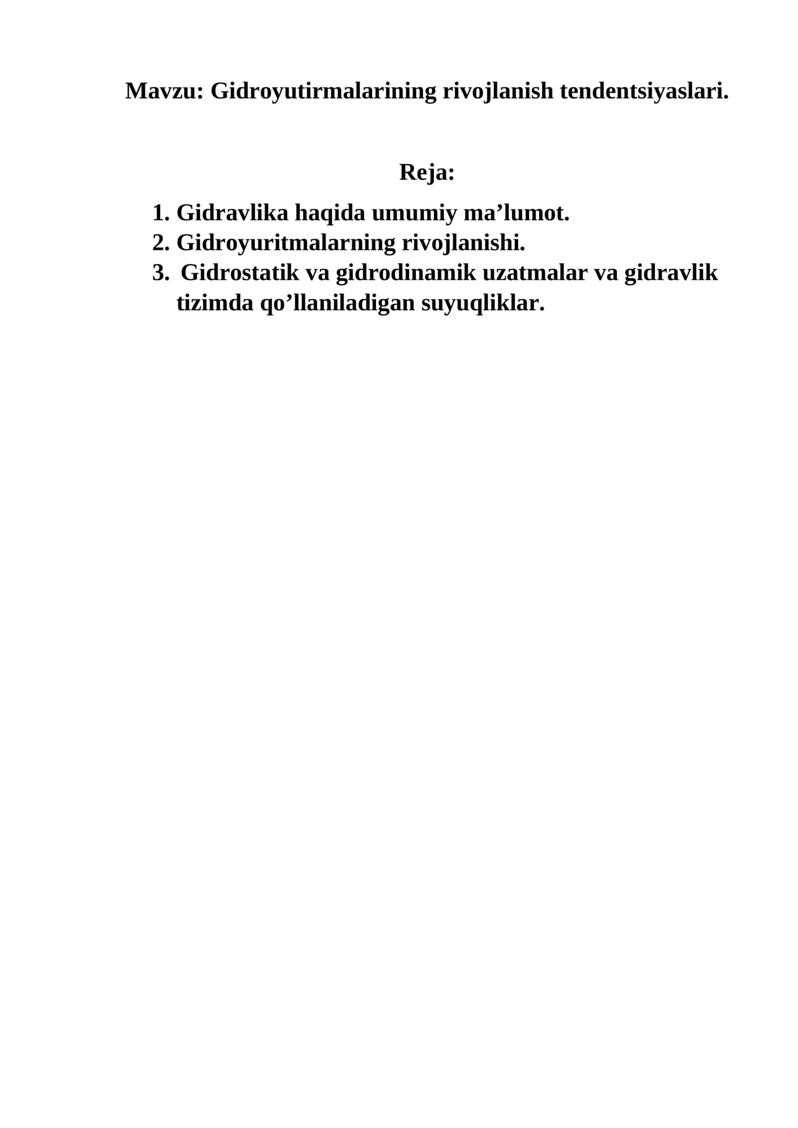 Gidravlika haqida umumiy ma’lumot 1