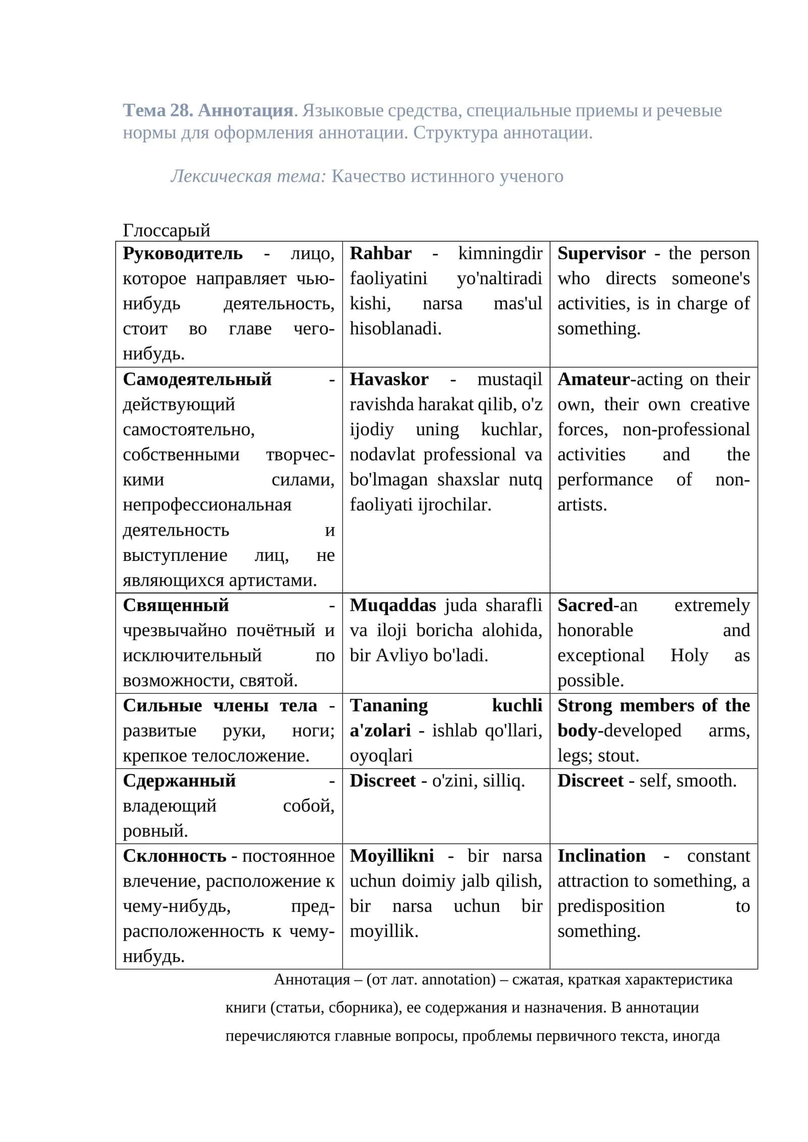 Тема 28. Аннотация. Языковые средства, специальные приемы и речевые нормы для оформления аннотации. Структура аннотации 1