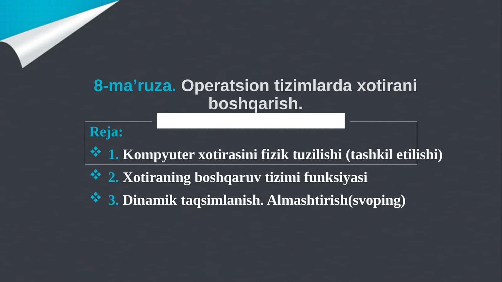 Operatsion tizimda xotira boshqarish 1