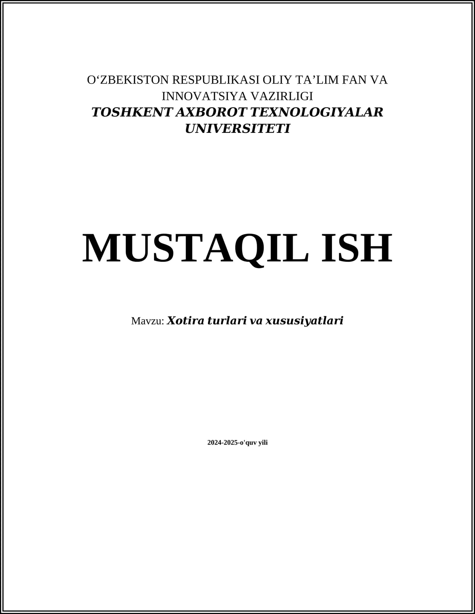 Xotira turlari va xususiyatlari 1