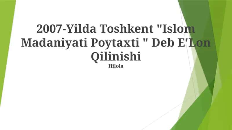 Toshkent Islom Madaniyati Poytaxti 2007 1
