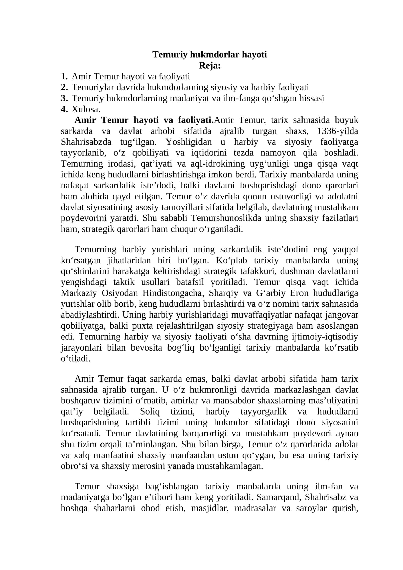 Temuriy hukmdorlar hayoti 1