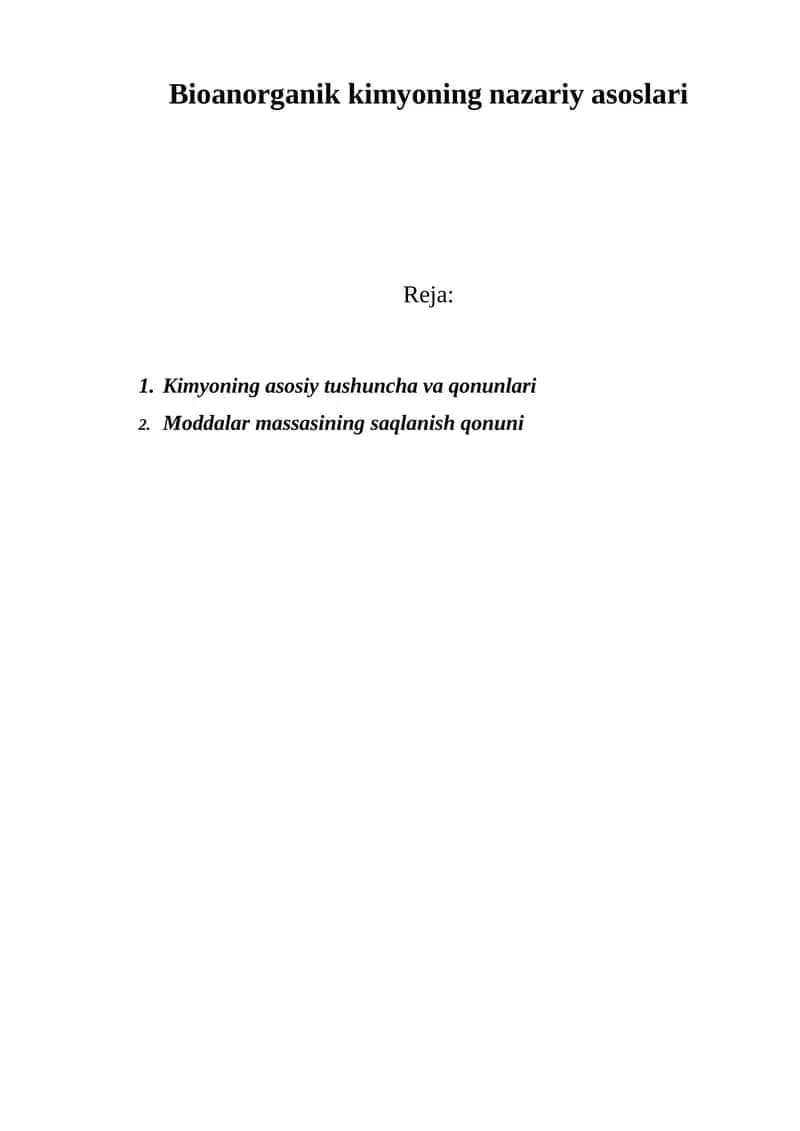 Bioanorganik kimyoning nazariy asoslari 1