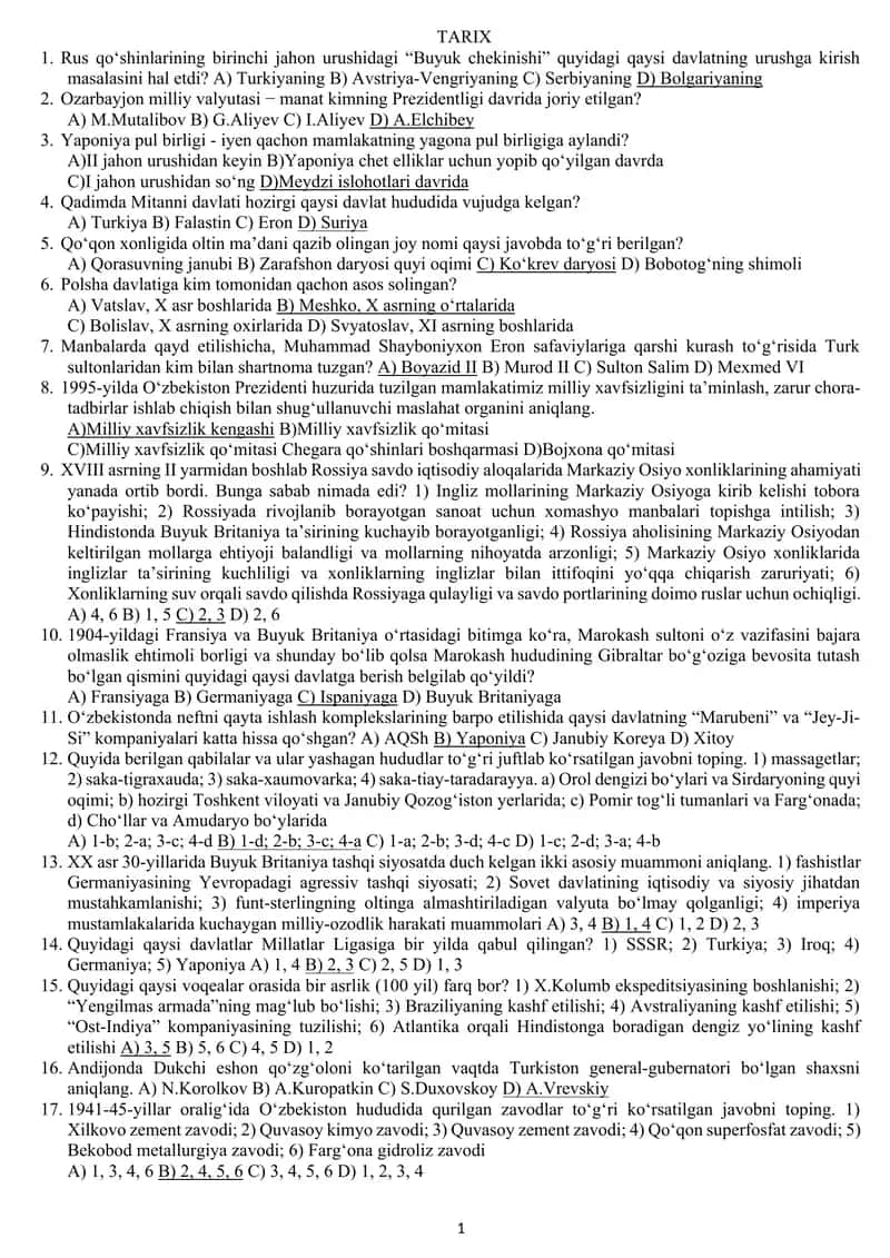 TARIX attestatsiya savollari 1