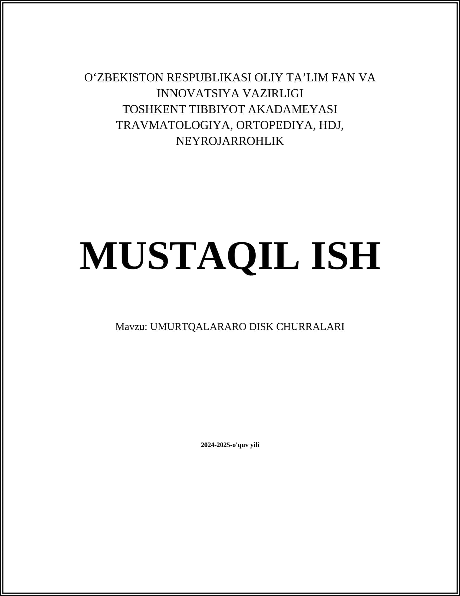 UMURTQALARARO DISK CHURRALARI 1