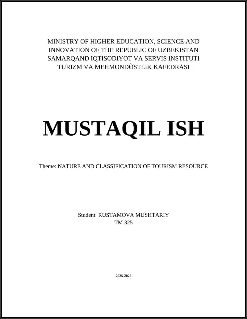 NATURE AND CLASSIFICATION OF TOURISM RESOURCE 1