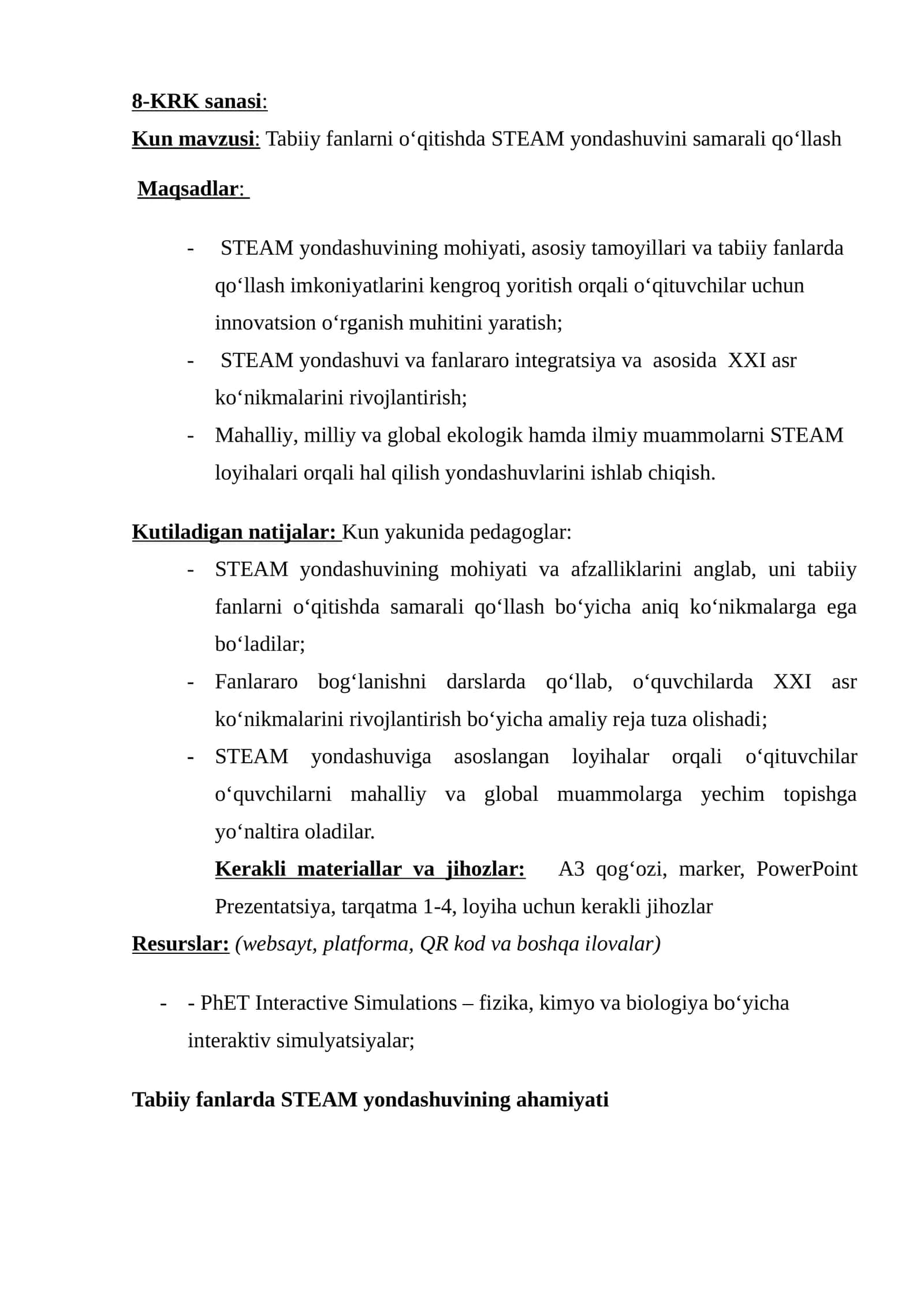 Tabiiy fanlarni o‘qitishda STEAM yondashuvini samarali qo‘llash 1
