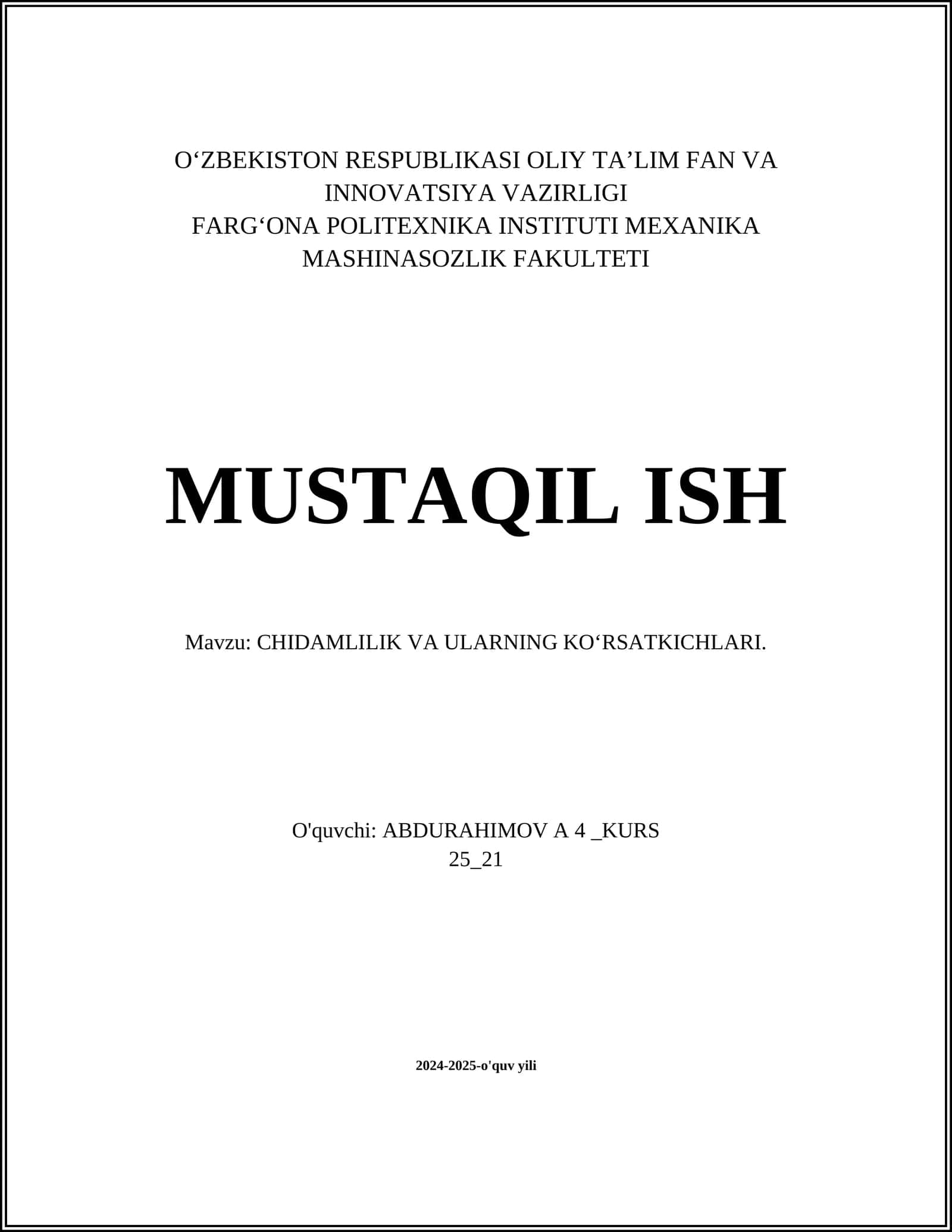 CHIDAMLILIK VA ULARNING KO‘RSATKICHLARI 1