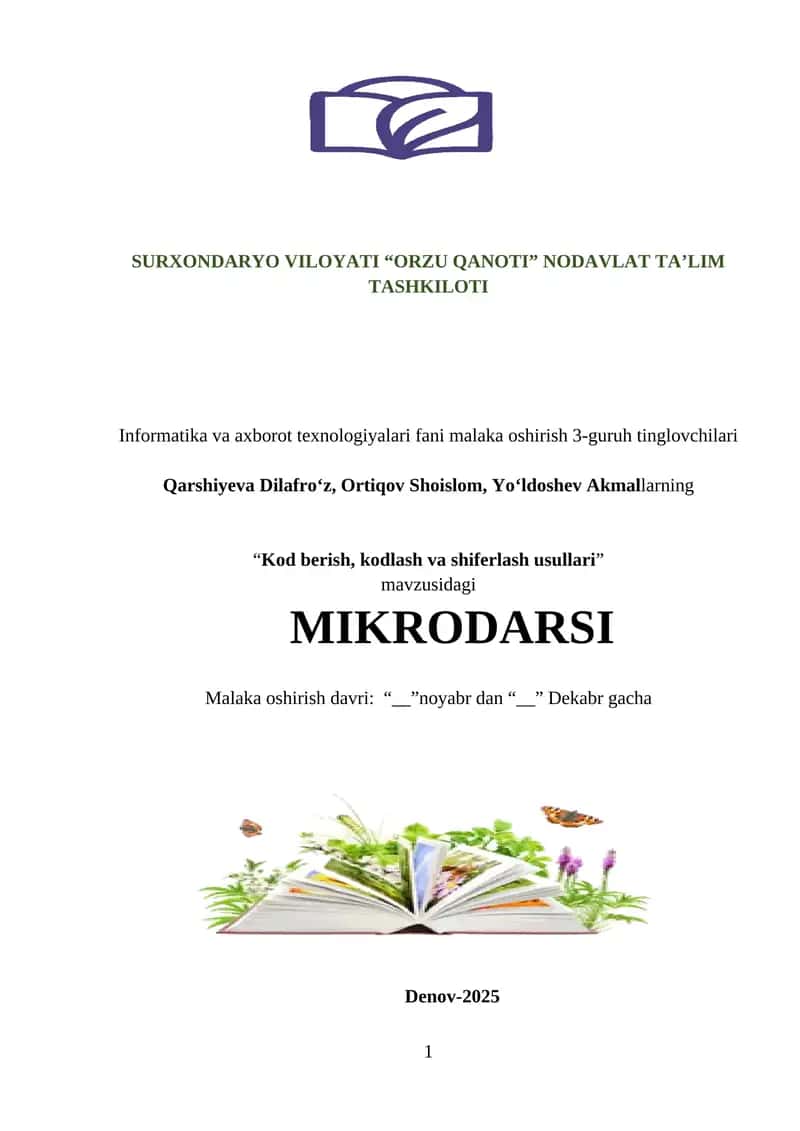 Kod berish, kodlash va shiferlash usullari 1