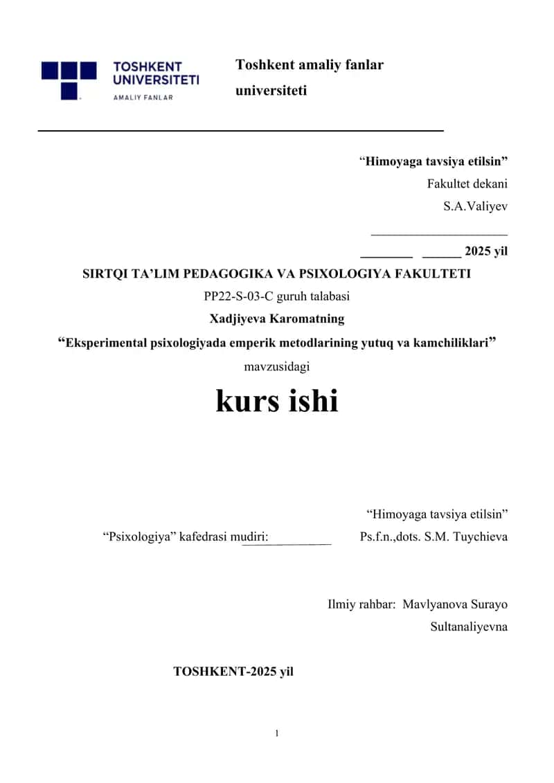 Eksperimental psixologiyada emperik metodlarining yutuq va kamchiliklari 1