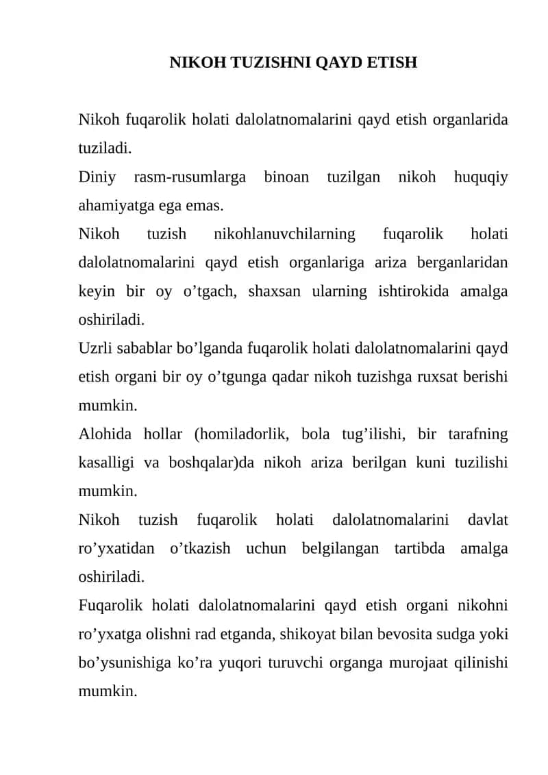 Nikoh Tuzishni Qayd Etish 1