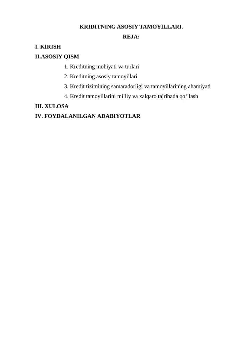 Kreditning Asosiy Tamoyillari 1