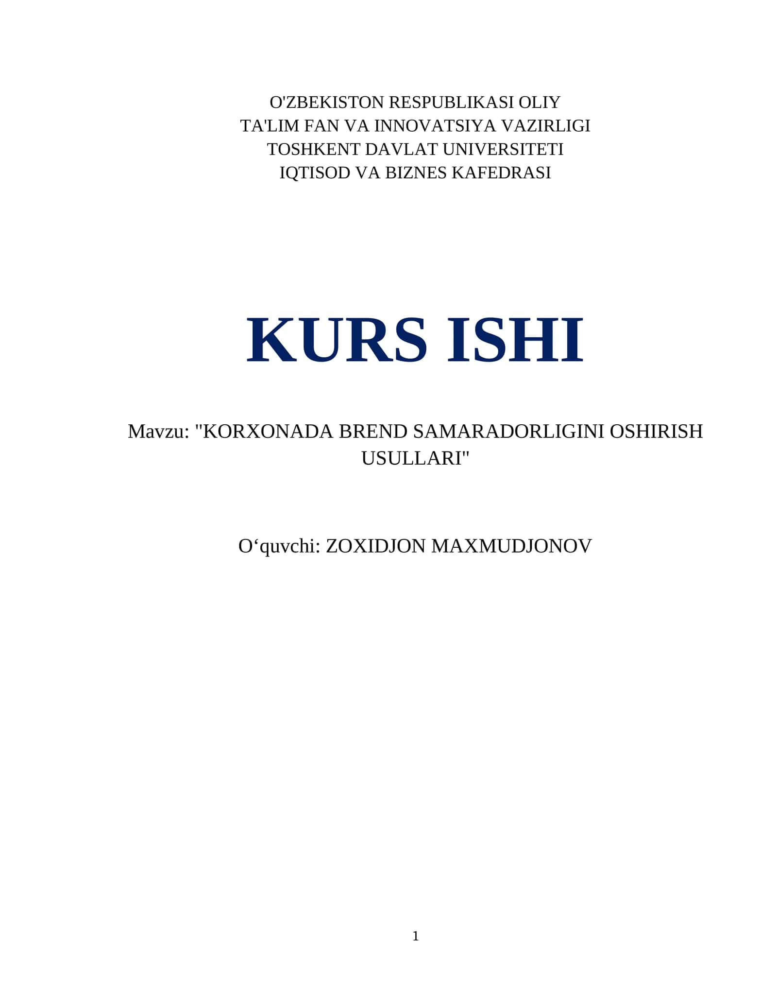"KORXONADA BREND SAMARADORLIGINI OSHIRISH USULLARI" 1