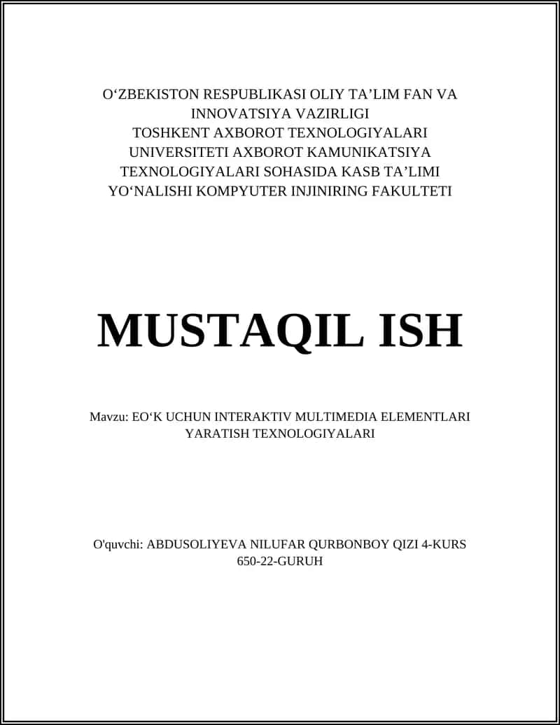 EO‘K UCHUN INTERAKTIV MULTIMEDIA ELEMENTLARI YARATISH TEXNOLOGIYALARI 1