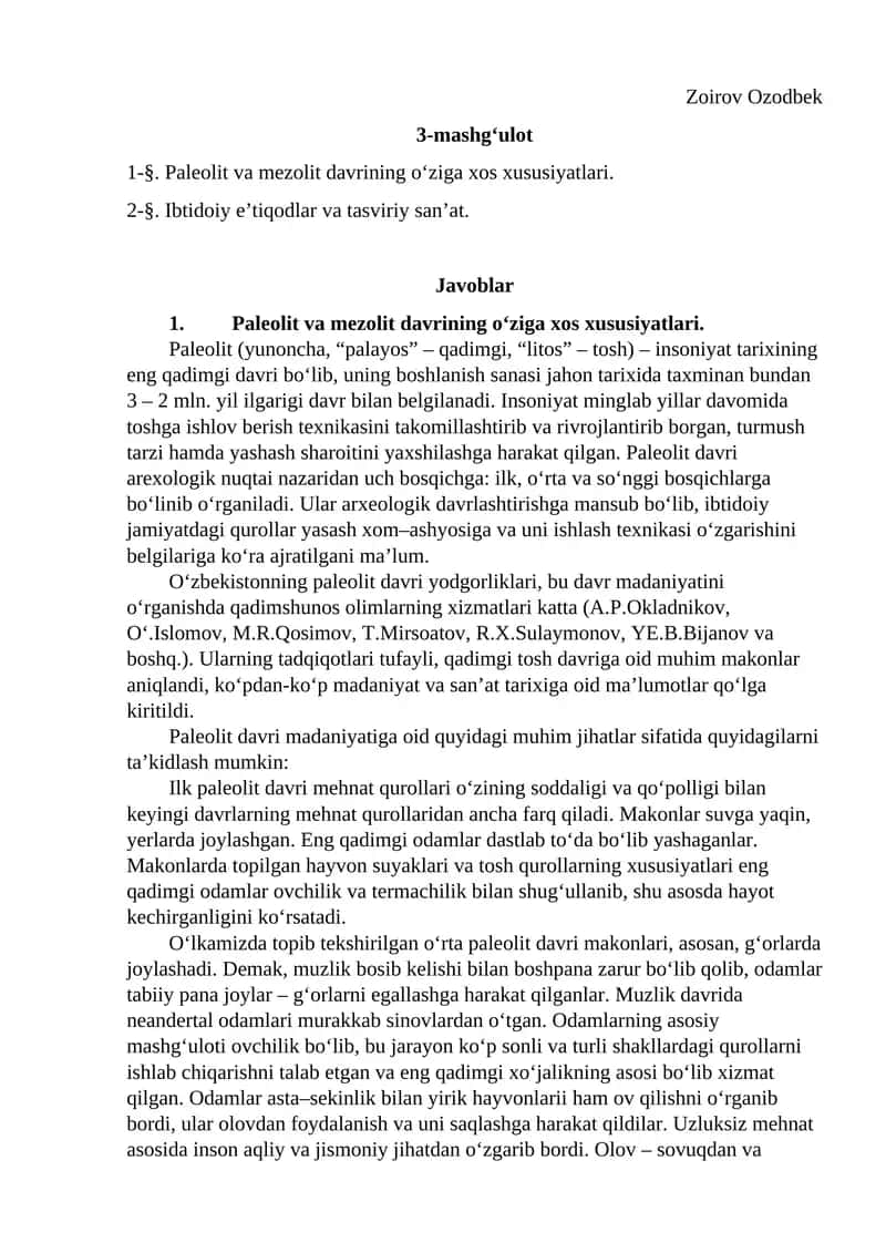Paleolit va Mezolit Davri 1