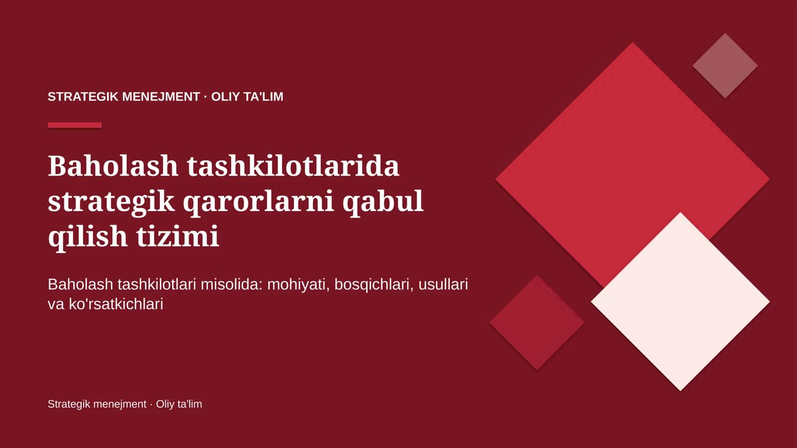 Strategik Menejment · Oliy Ta'limga Kirish 1