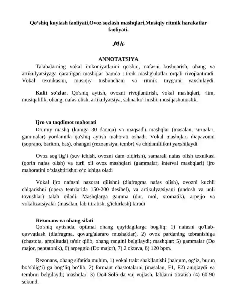 Qo‘shiq kuylash faoliyati