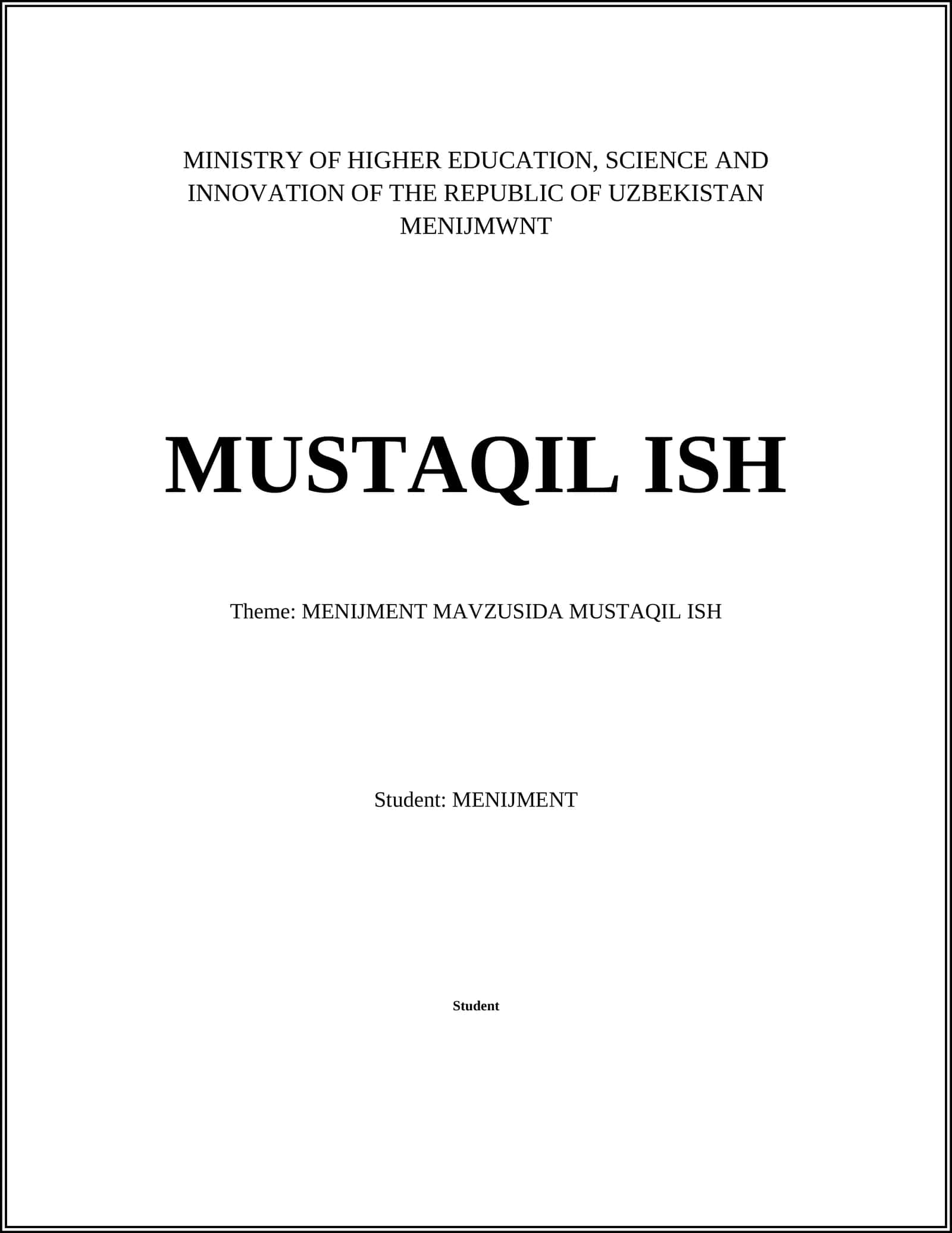 MENIJMENT MAVZUSIDA MUSTAQIL ISH 1