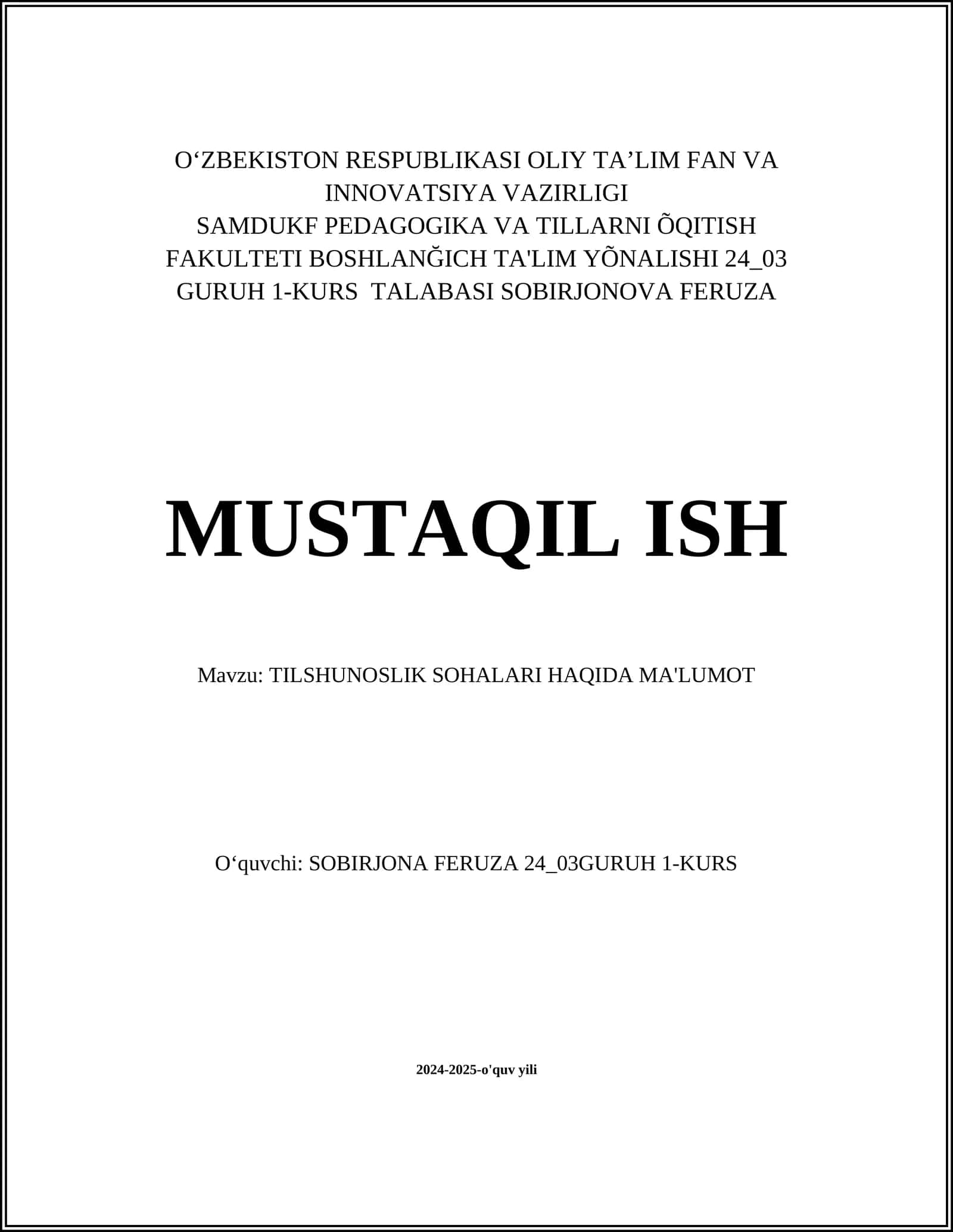 TILSHUNOSLIK SOHALARI HAQIDA MA'LUMOT 1